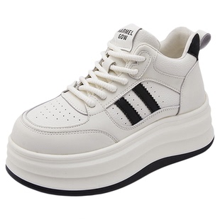 春秋季厚底高帮小白鞋内增高真皮小个子运动休闲鞋小码女鞋323334