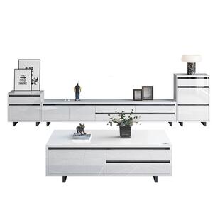 现代简约黑经典黑白钢化玻璃茶几电视柜高低柜组合大户型别墅