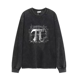 数学圆周率π创意设计圆领卫衣水洗做旧男女宽松纯棉黑色上衣潮牌