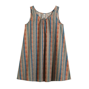 梵高七月夏装新款纯棉宽松日系大码打底小清新条纹森女长款背心裙