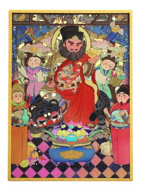 赵公明财神人形微喷工作居家立牌