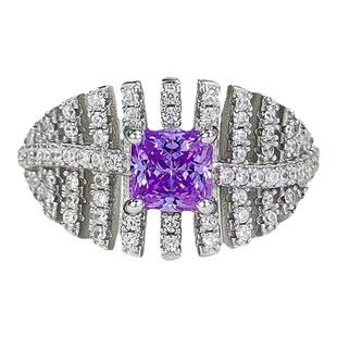 18K白金D色莫桑石粉紫树叶戒指纯银小众设计感时尚百搭指环精致