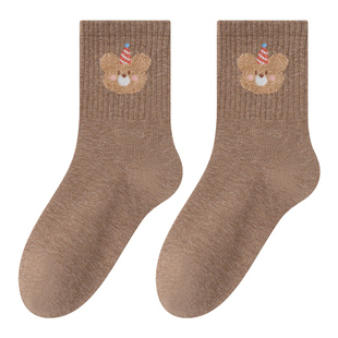 卡拉美拉2026新款棕色女生中筒袜少女可爱棉袜百搭甜美风秋冬女袜