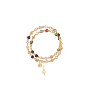 双层茶晶串珠手链女2026年新款小众精致高级感水晶手串叠戴手饰品