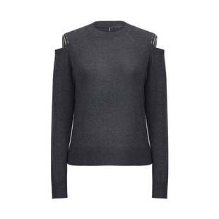 IAmMIX27休闲露肩圆领针织衫女简约百搭绵羊毛混纺醋纤套头上衣女