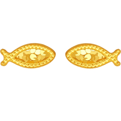 周六福黄金5G足金耳饰耳钉爆闪小金鱼年年有余计价女友节日礼物