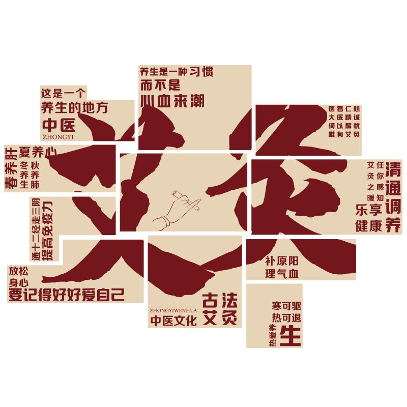 古法艾灸馆文化墙面挂画中医养生装饰氛围布置三伏贴广告图海报