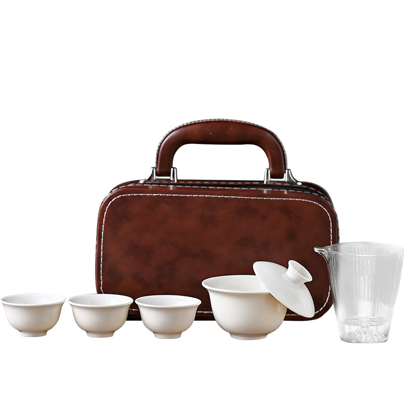 户外便携式盖碗茶具套装羊脂玉白旅行茶具