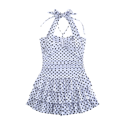 保守女士连体泳衣点点泳衣