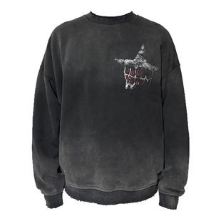 Human Voices星星乐谱水洗做旧破坏圆领卫衣男女重磅宽松套头外套