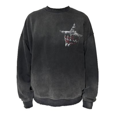 Human Voices星星乐谱水洗做旧破坏圆领卫衣男女重磅宽松套头外套