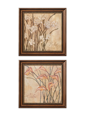 复古新中式餐厅卧室花卉装饰壁画