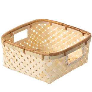 竹筐编织篮竹子编织篮子竹编果盘藤编收纳篮桌面镂空零食筐方形