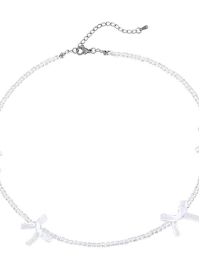 皇家莎莎蝴蝶结项链女短款仿水晶高级感小串珠颈链锁骨链吊坠饰品