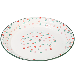 搪瓷盘子茶盘子怀旧家用水果盘婚庆喜字干果盘老式敬茶盘圆形托盘