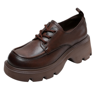 厚底单鞋女2026春秋新爆款乐福鞋真皮加绒增高今年流行的小皮鞋子