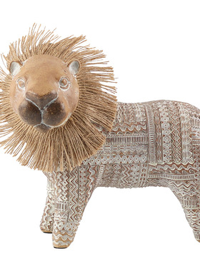 波西米亚风仿木质狮子新摆件装饰