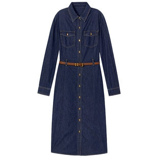 LANCY/朗姿2026春季新款优雅牛仔连衣裙收腰A字中长款气质裙子女