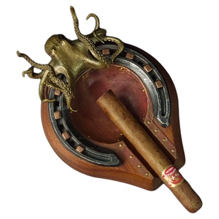 春工 茄驭八方 中古风雪茄专用烟灰缸高档轻奢客厅招财艺术铜摆件