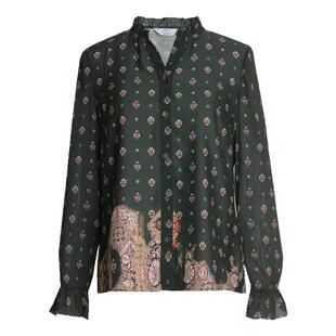 简爱诺专柜春秋新品真丝衬衫V领复古印花女士气质上衣J2110013XS