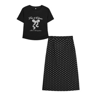 IEF/爱依服巨好看套装2026夏季新款短袖T恤波点半身长裙两件套女