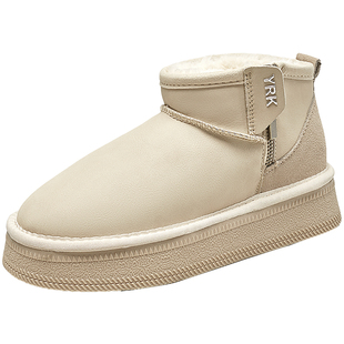 意尔康东北雪地靴女2025冬款加绒加厚皮面厚底防水防滑棉靴小短靴