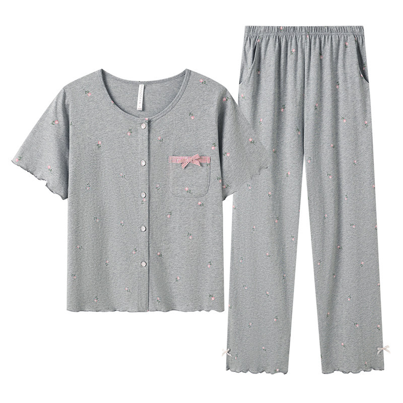 玛伦萨睡衣女款2025新款纯棉家居服套装春夏季淑女风短袖长裤套装