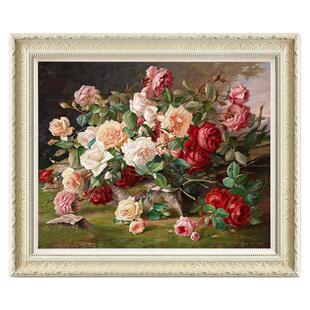 风色玫瑰静物花卉德国写实油画欧式美式餐厅玄关卧室挂画装饰画