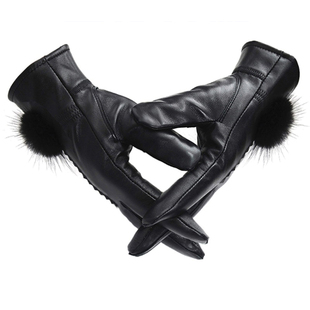 真皮手套女士绵羊皮冬季加绒加厚保暖开车兔毛骑车薄款皮手套骑行