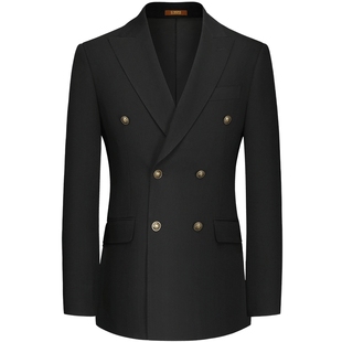 【布雷泽】吉约蒙双排扣西装套装男黑色商务休闲修身西服外套单西