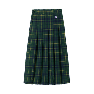 Champion冠军格纹百褶长裙高腰学院风舒适正版日系绿色jk制服裙