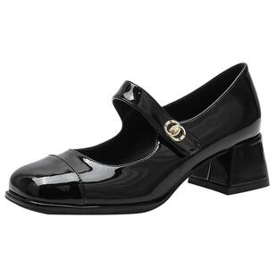 法式高跟玛丽珍鞋女2026春款小香风单鞋粗跟小皮鞋大码女鞋41到43