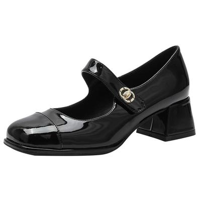 圆头浅口玛丽珍单鞋粗跟鞋