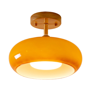 中古玄关入户过道灯原木奶油柿子吸顶灯复古日式阳台衣帽间卧室灯