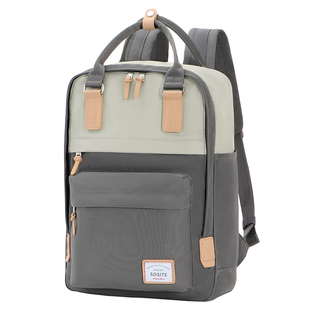 SOSITE拼接撞色双肩包男女学生书包大容量电脑包通勤防泼水背囊包