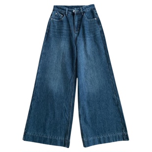 休闲风韩版加绒九分直筒牛仔裤女2025冬季新款垂感显瘦百搭阔腿裤