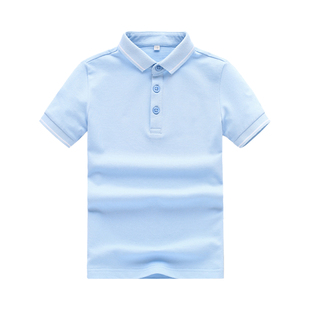 儿童男童Polo衫短袖t恤学院风翻领透气夏季纯棉中小学生浅蓝校服