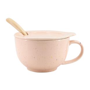 ezicok汤杯陶瓷马克杯早餐杯麦片杯家用大容量水杯带盖杯子酸奶杯