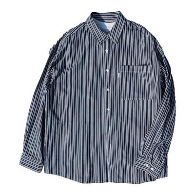 CITYDIVE Pocket Shirt 色织蓝白条纹衬衫全棉藏青色复古廓形