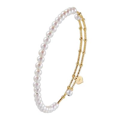 海蒂珠宝 遇见3-4mm白色淡水珍珠手镯18K金baby珠女正品送礼物