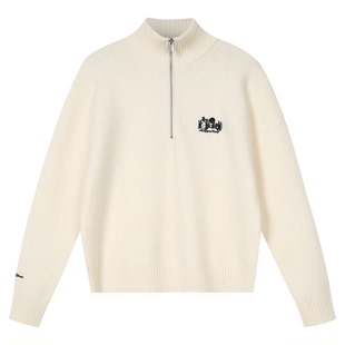 MEDM 黑白玫瑰花刺绣半拉链高领毛衣秋冬美式保暖内搭休闲针织衫