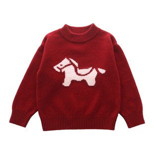 秋冬儿童羊绒衫男童套头女童洋气中小童山羊绒衫加厚小马毛衣宝宝