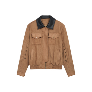 COSTUSTOOT24秋冬新款 美式撞色领子麂皮宽松大口袋厚款外套女