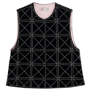 宫小妍【黑丝粉黛】丝绒满绣钉珠菱格3M棉中式马甲5080151