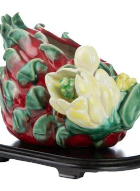 火龙果花瓶石湾公仔陶瓷中式摆件