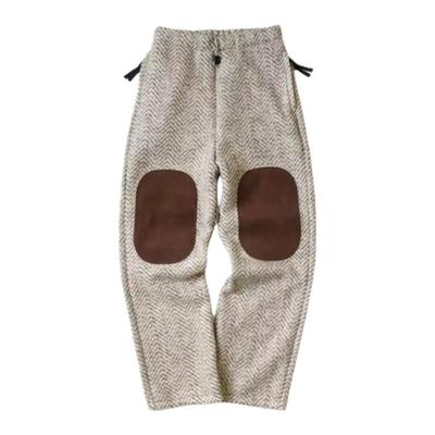 【Humans Mades】平田和宏 保暖羊毛呢抓绒麂皮补丁宽松休闲长裤