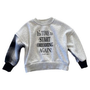 【小童90-130】男童格子拼接卫衣圆领加绒衫冬季女童百搭套头上衣