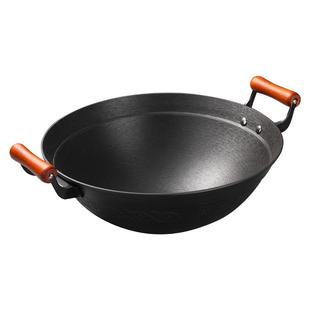 加深圆底无涂层双耳大铁锅家用铸铁炒锅加厚手工炒菜锅燃气煤气用
