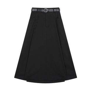 【商场同款】LILY2025新款女装全棉百搭通勤黑色A字半身裙伞裙