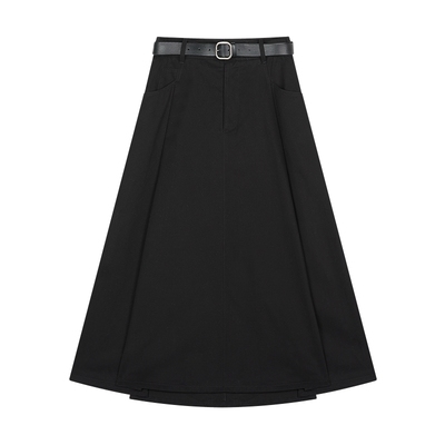 【商场同款】LILY2025新款女装全棉百搭通勤黑色A字半身裙伞裙